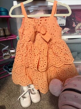 Blueberi Boulevard Orange Eyelet Bow Tiered Sundress